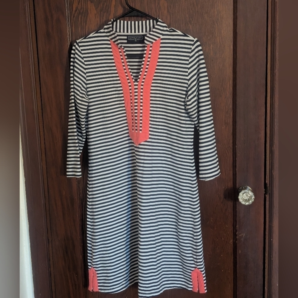 Duffield Lane Spring Lake Dress Small Coral Striped $179 Size Small